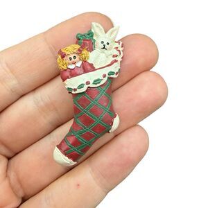 Vintage Jewelry Christmas Stocking Brooch Christmas Jewelry